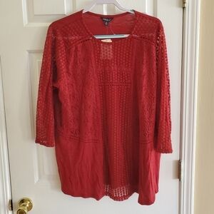 NWT Lucky Brand Sheer front panel deep red blouse with 3/4 sleeves size 3x